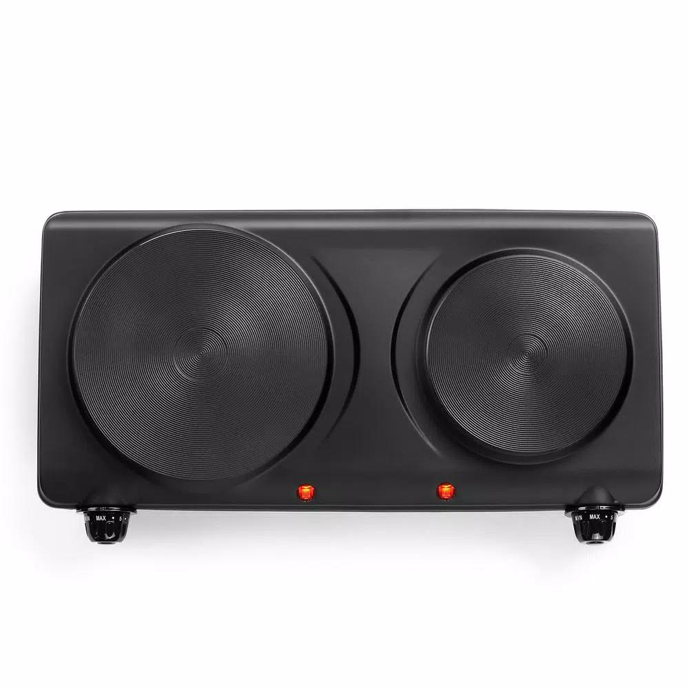 Continental Electric Portable 2-Burner Black Hot Plate with Cast Iron Plates and Adjustable Temperature Controls