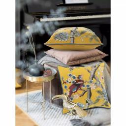 LR Home Scenic Yellow Floral Birds Throw Pillow - 20 x 20 in. Cotton Square Accent Pillow thumbnail 9