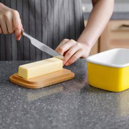 Sweese Large Porcelain Butter Dish with Beech Wood Lid, Yellow thumbnail 3