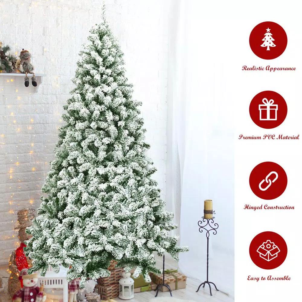 Costway 7.5 ft. Snow Flocked Hinged Pine Artificial Christmas Tree, 1346 Tips, Unlit