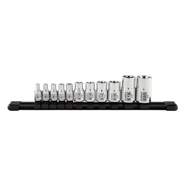 SUNEX TOOLS Sunex 11-Piece Inverted Star Socket Set with Rail, 1/4 in., 3/8 in., and 1/2 in. Drive, Chrome