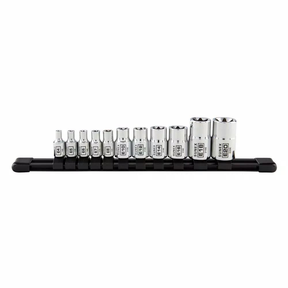 SUNEX TOOLS Sunex 11-Piece Inverted Star Socket Set with Rail, 1/4 in., 3/8 in., and 1/2 in. Drive, Chrome