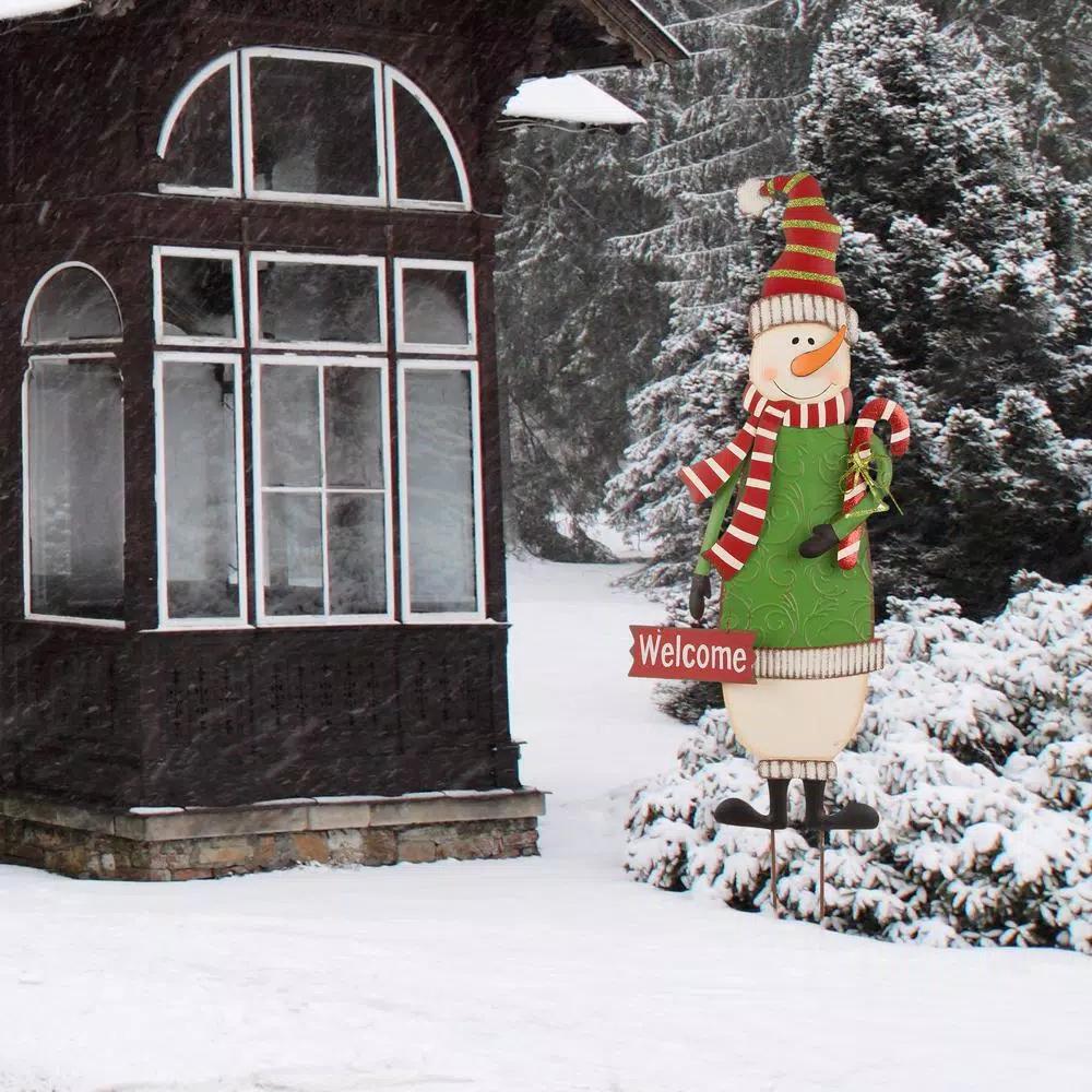 Glitzhome 36 in. Metal Snowman Holiday Decor - 3-in-1 Yard Stake, Standing, or Wall Hanging Decoration