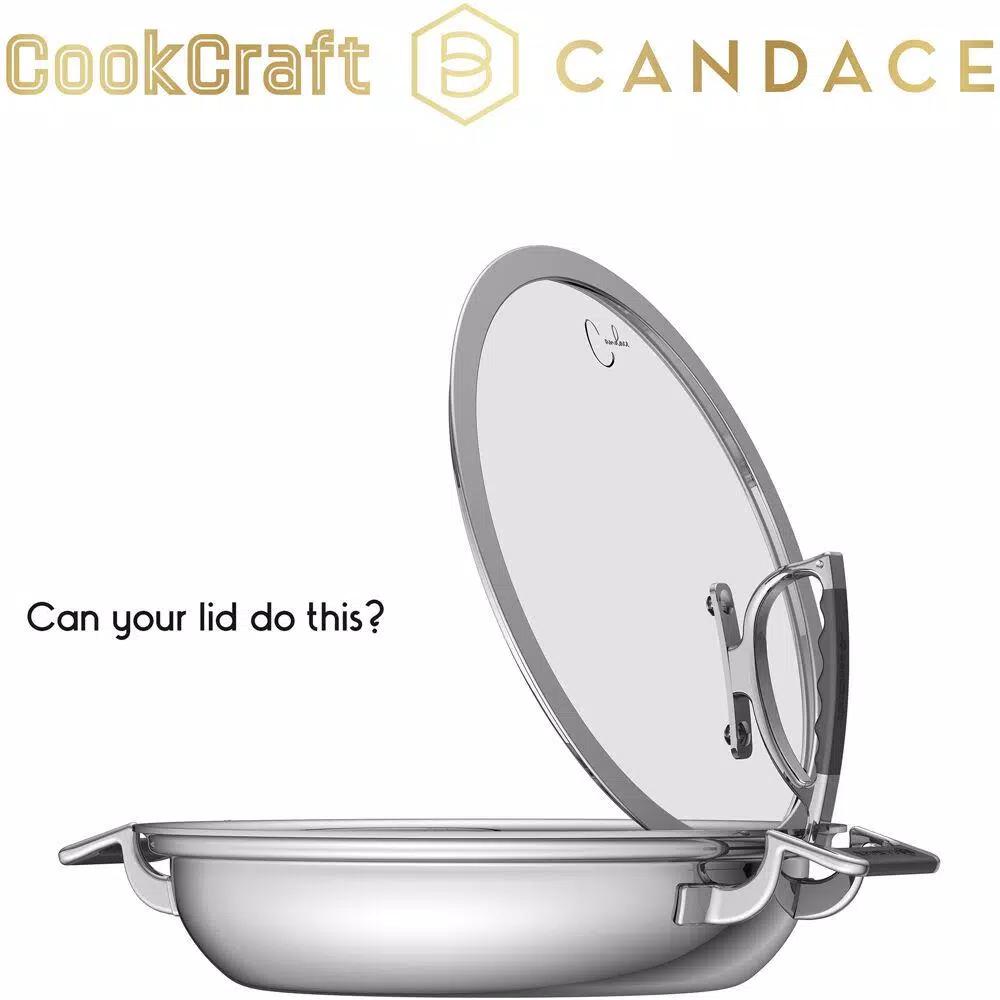 CookCraft by Candace 1.25 qt. Tri-Ply Stainless Steel Saute Pan with Patented Latch Glass Lid