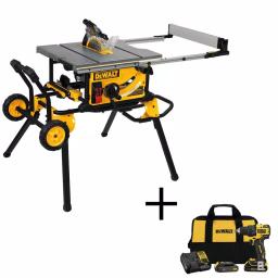 DEWALT 10 in. Job Site Table Saw with Rolling Stand & Bonus ATOMIC 20V MAX 1/2 in. Drill Driver Kit thumbnail 1
