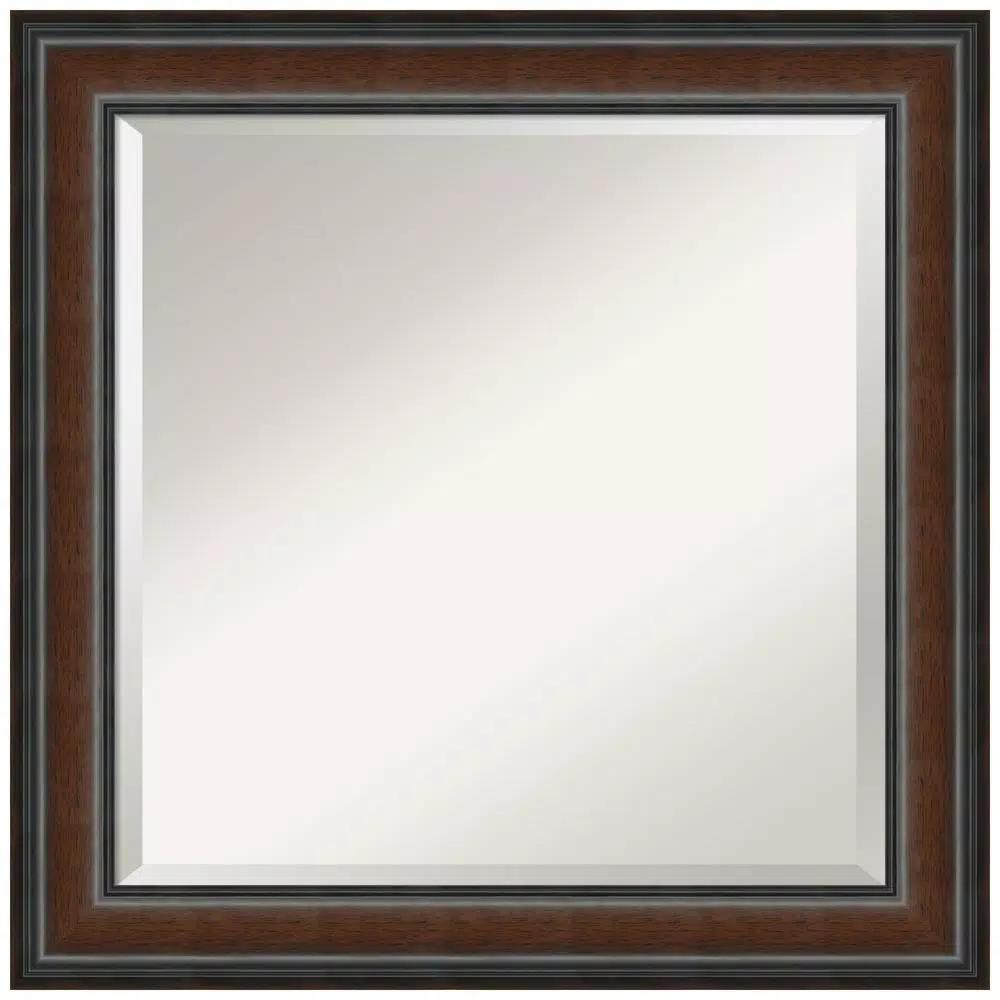 Amanti Art Cyprus Walnut 24.88 in. x 24.88 in. Square Wood Framed Bathroom Vanity Wall Mirror