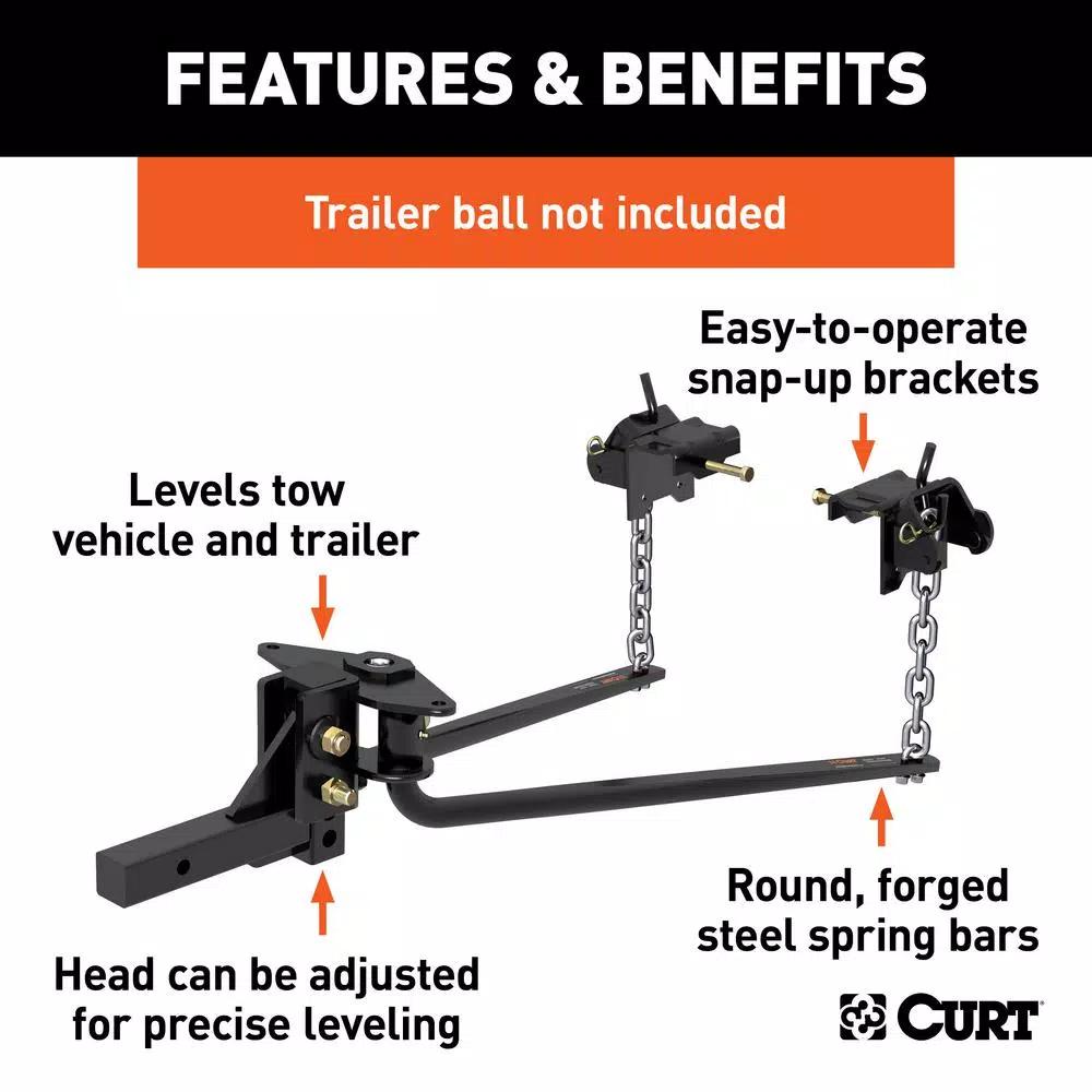 CURT MV Round Bar Weight Distribution Hitch, 8,000-10,000 lbs. GTW, 31-3/16 in. Bars