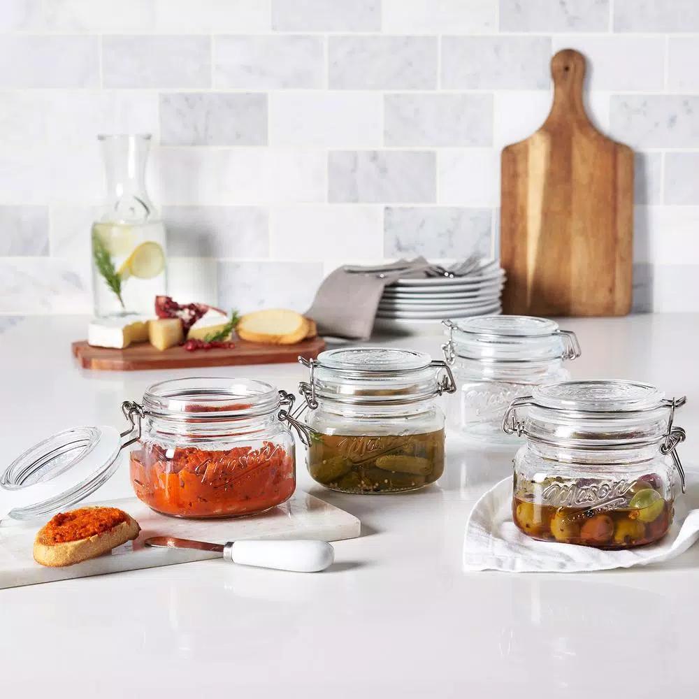 Unbranded 16.9 oz. Glass Kitchen Canister Set with Airtight Wire Clamp Lids (Set of 4)