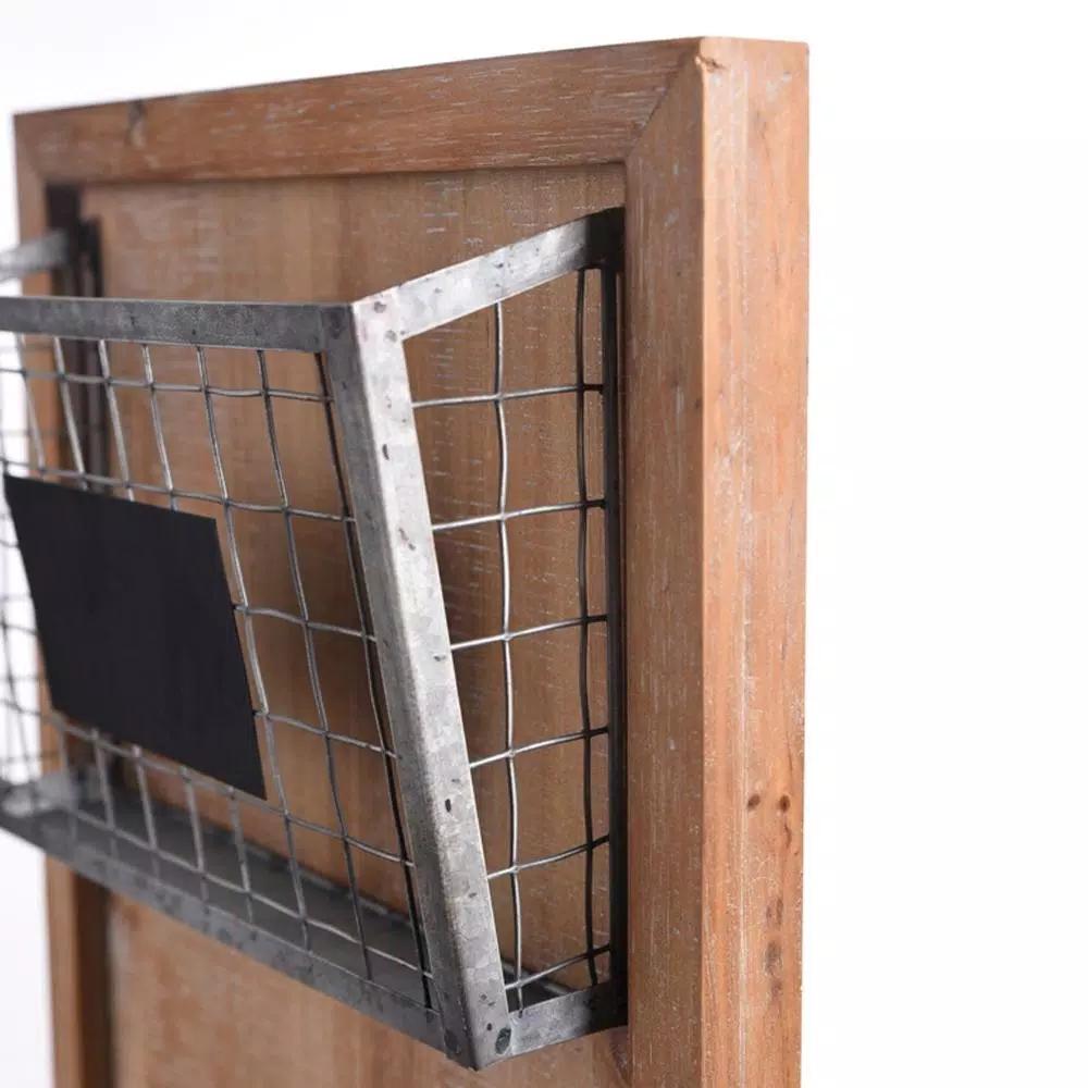 StyleWell Wood Wall Organizer with 2 Metal Wire Baskets and Chalkboard Labels