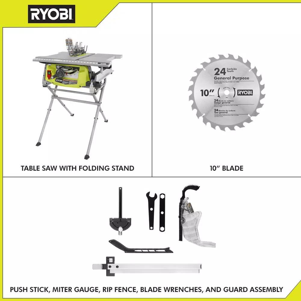 RYOBI 10 in. 15 Amp Table Saw with Folding Stand