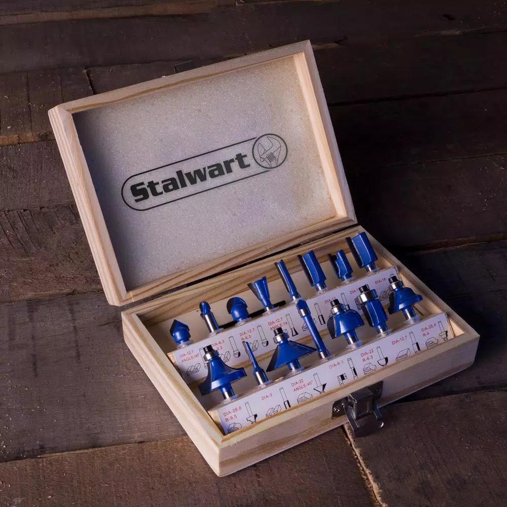 Stalwart 15-Piece Carbide Tipped Router Bit Set with Wooden Storage Case