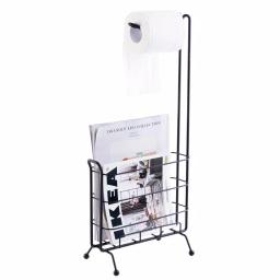 Basicwise Black Metal Toilet Paper Holder and Magazine Rack, Freestanding Dual-Purpose Bathroom Storage thumbnail 1