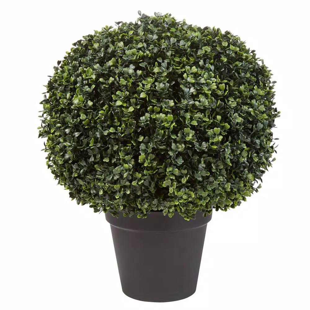Pure Garden 23 in. Realistic Faux Boxwood Topiary Artificial Plant in Weighted Pot