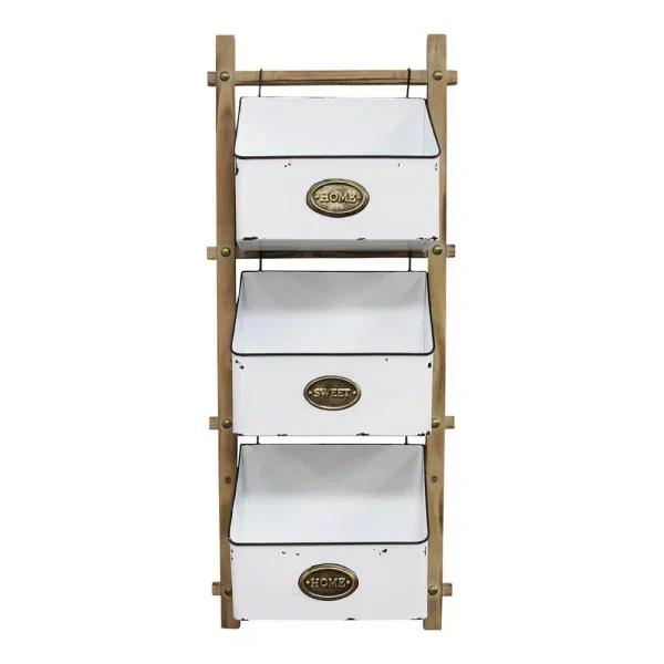Stratton Home Decor Stratton Home 3-Tiered Wooden Farmhouse Wall Hanging Basket Organizer