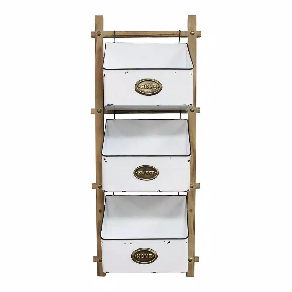 Stratton Home Decor Stratton Home 3-Tiered Wooden Farmhouse Wall Hanging Basket Organizer