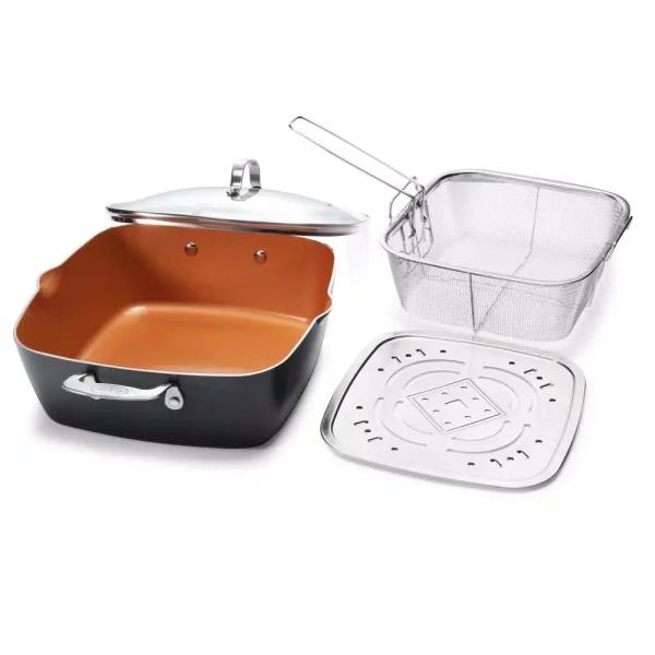 Gotham Steel 6 Qt. Aluminum Ti-Ceramic Nonstick Deep Square All-in-One Casserole Pan Set