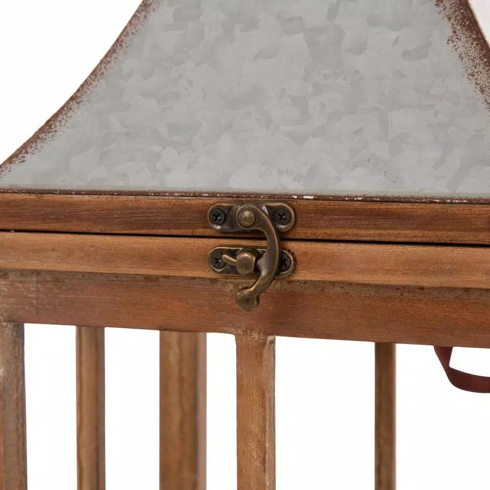 Glitzhome Brown Christmas Farmhouse Wood and Metal Lantern Set of 2