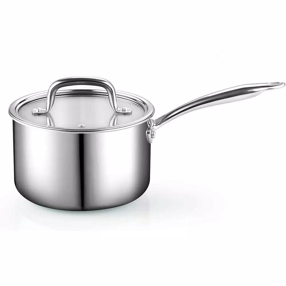 Cook N Home 3 qt. Tri-Ply Clad Stainless Steel Sauce Pan with Tempered Glass Lid