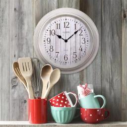 La Crosse Technology 14 in. Round White Distressed Barn Wood Style Wall Clock with Quartz Movement thumbnail 1