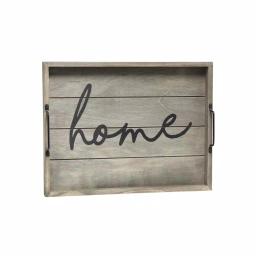 Elegant Designs Rustic Gray Wooden Decorative Serving Tray with Black Metal Handles thumbnail 2