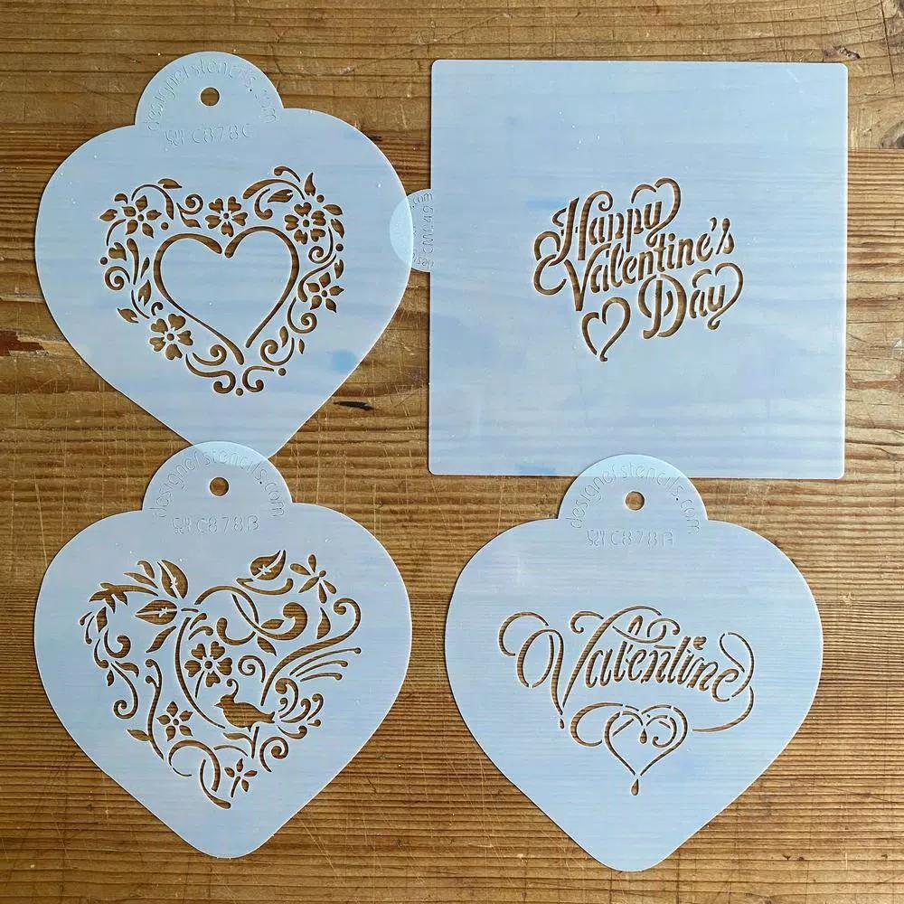 Designer Stencils Be My Valentine Heart Cookie Stencil Bundle - 4 Pattern Set