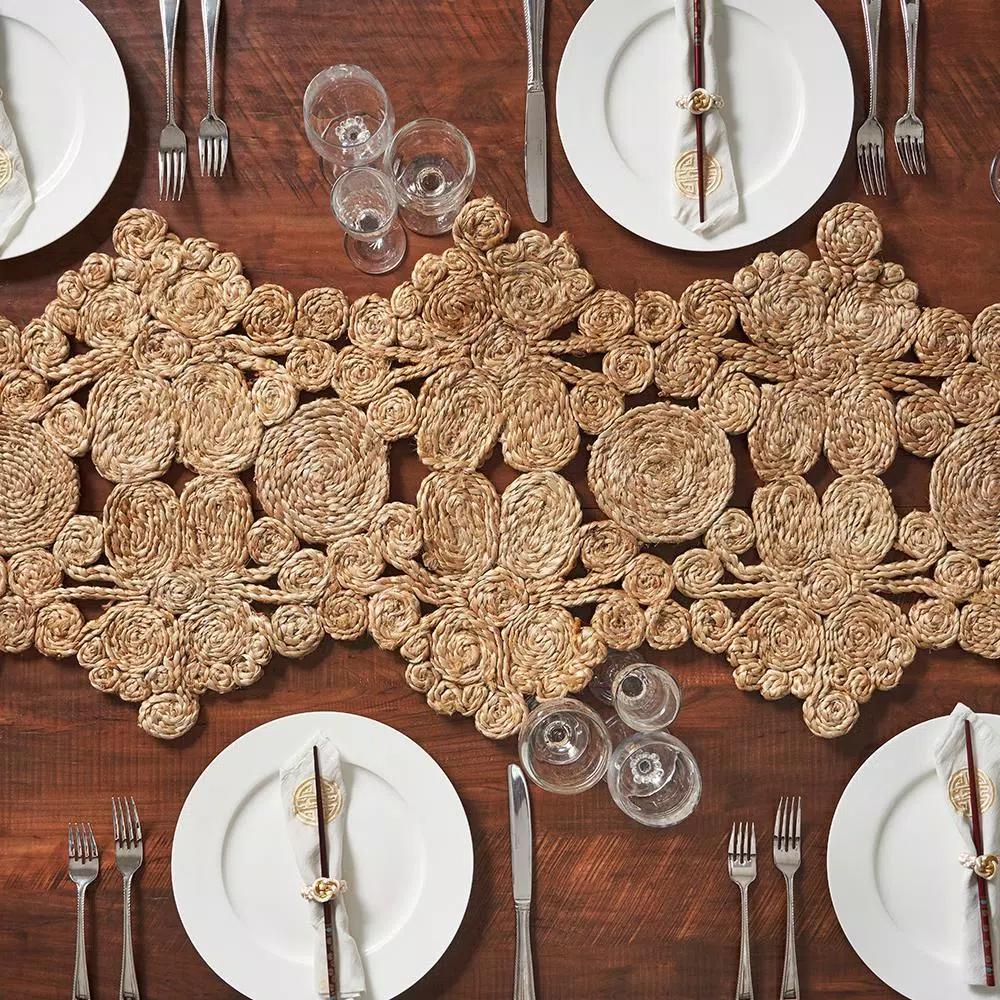 LR Resources Natural Jute Rectangle Indoor Table Runner - 16 in. x 80 in. - Bohemian Farmhouse Decor