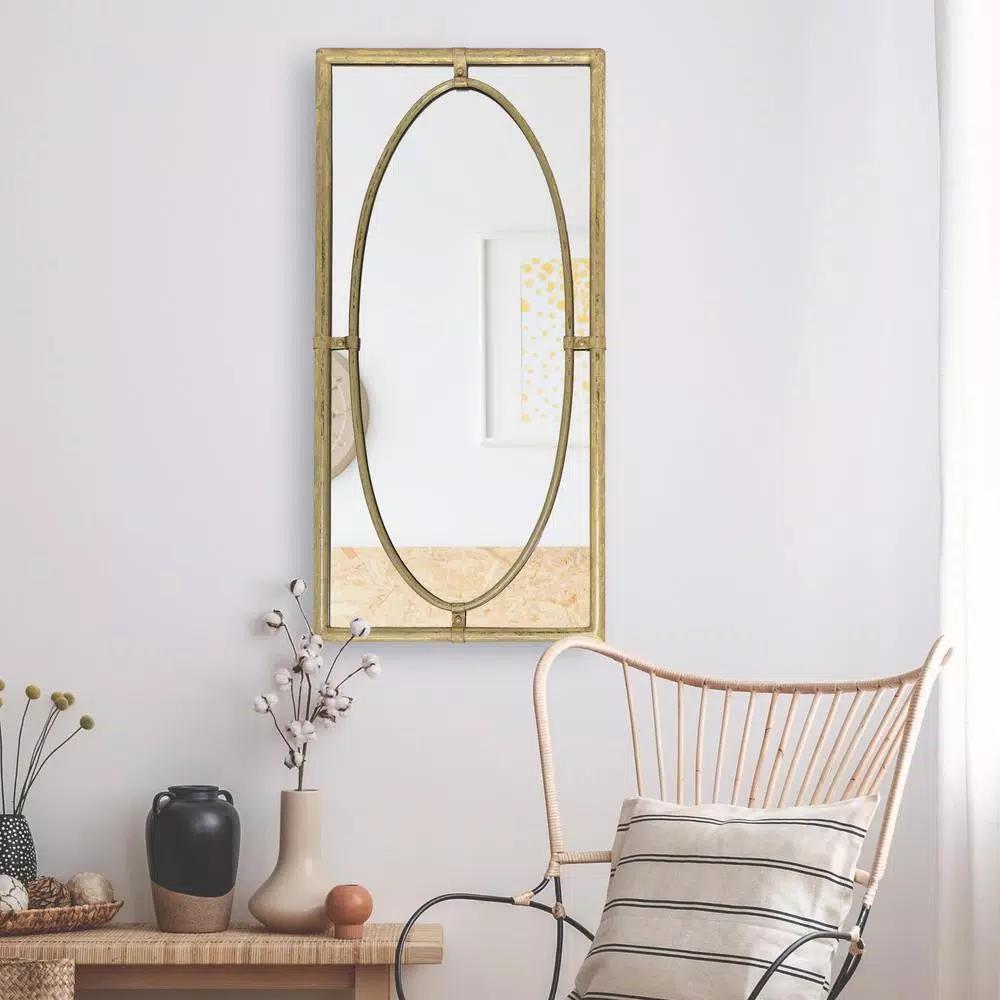 StyleWell Medium Rectangle Gold Antiqued Classic Accent Mirror, 14 in. x 29.9 in.
