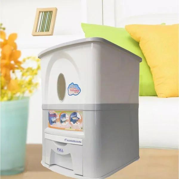 Tayama 33 lbs. Capacity Rice Dispenser, White Food Storage Container