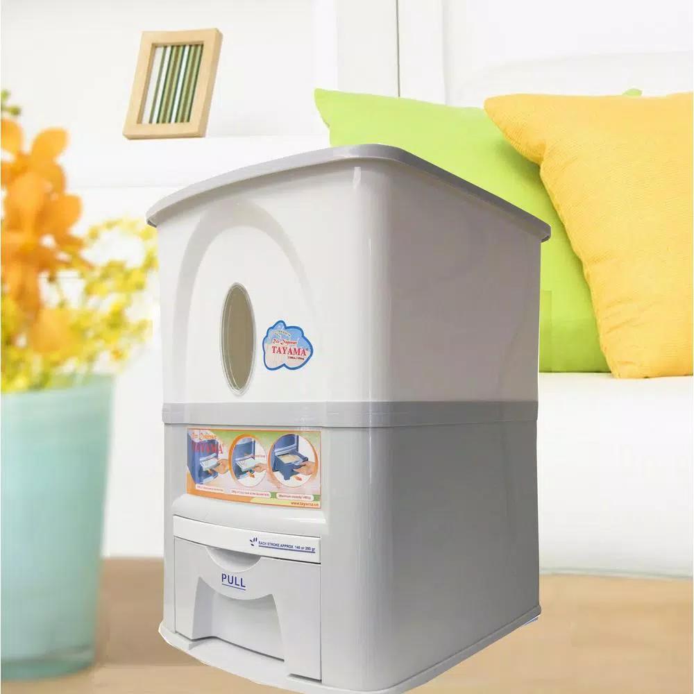 Tayama 33 lbs. Capacity Rice Dispenser, White Food Storage Container