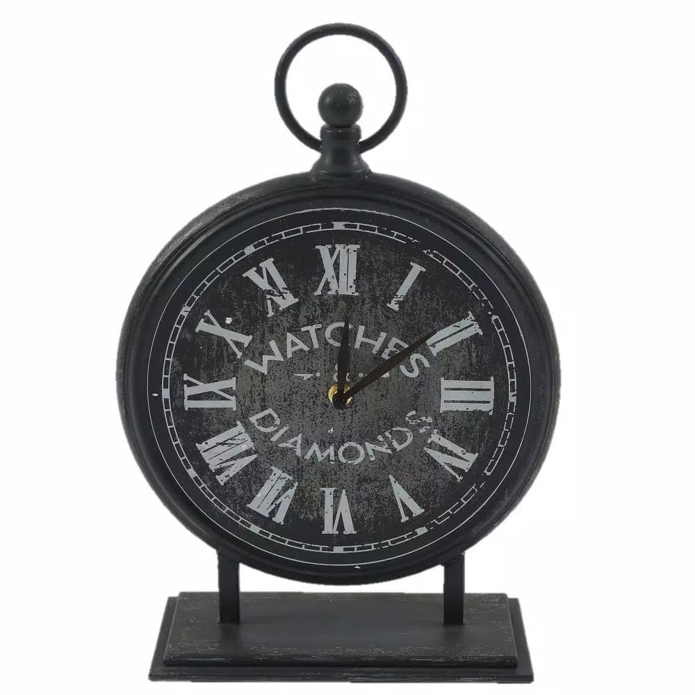 Winsome House Black Metal Vintage Table Top Clock with Roman Numerals