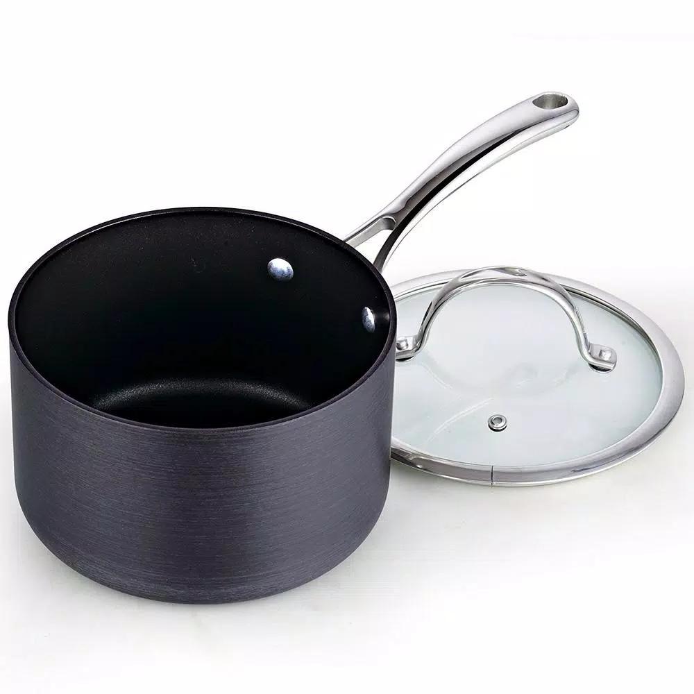 Cooks Standard 3 Qt. Hard-Anodized Aluminum Nonstick Saucepan with Glass Lid, Black