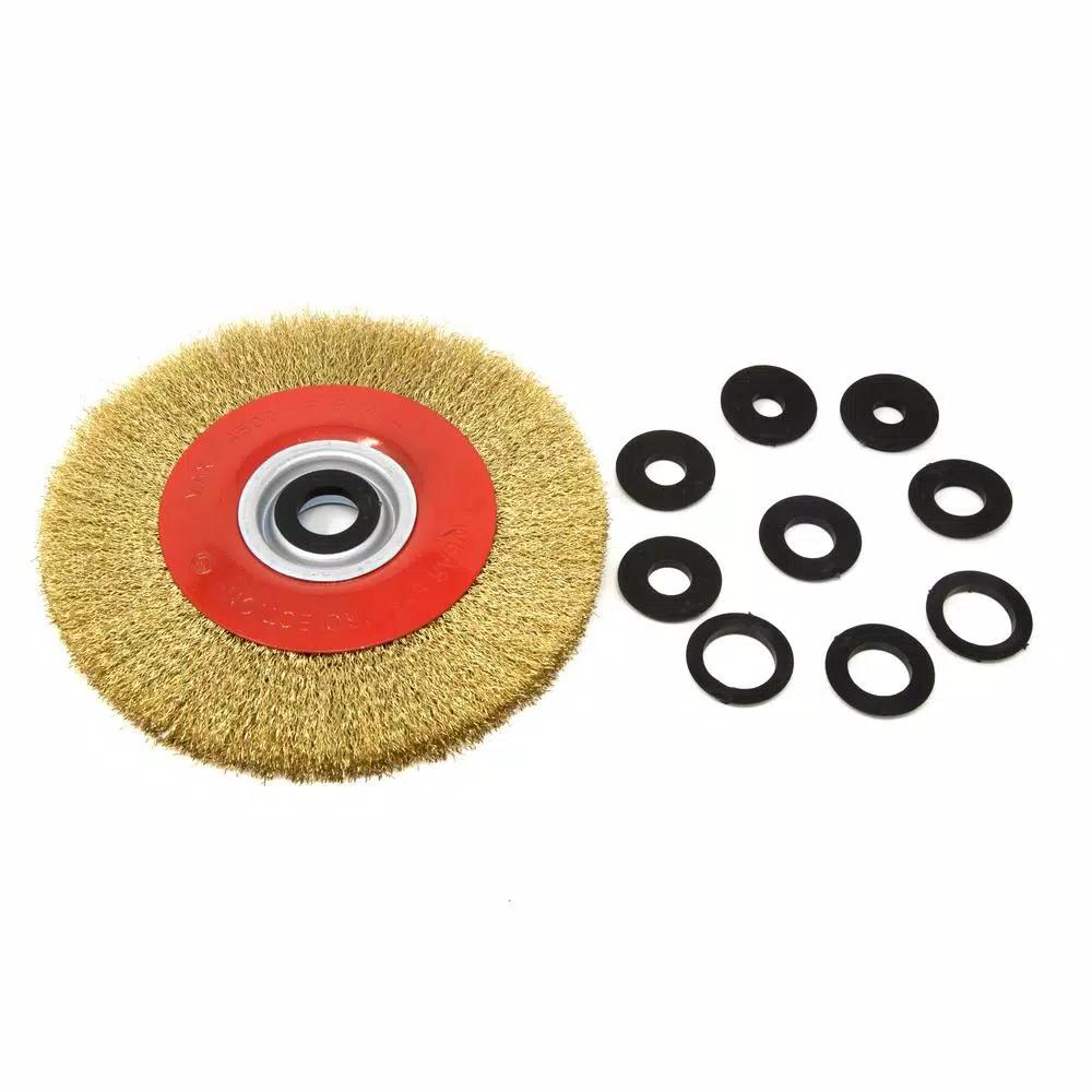 WEN 8 in. Crimped Steel Wire Wheel with 5 Arbor Adapters for Bench Grinders