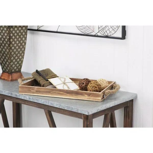 Cheungs Natural Wood Rectangular Decorative Tray with Rope Side Handles - Farmhouse Style