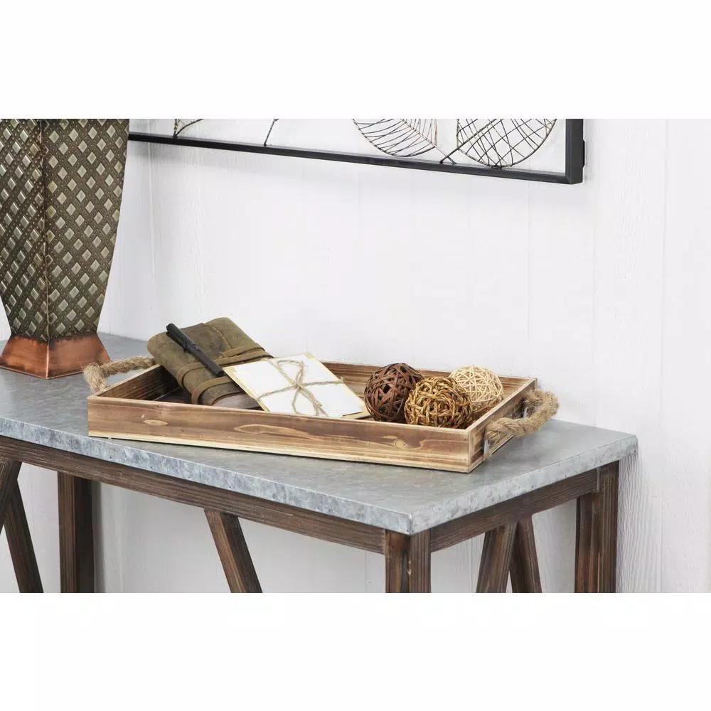 Cheungs Natural Wood Rectangular Decorative Tray with Rope Side Handles - Farmhouse Style