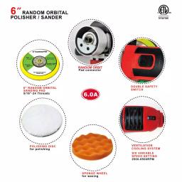 Boyel Living 6 in. Corded Orbital Sander and Polisher, 6 Amp, 6-Speed Variable RPM, 2500-6500 RPM thumbnail 4
