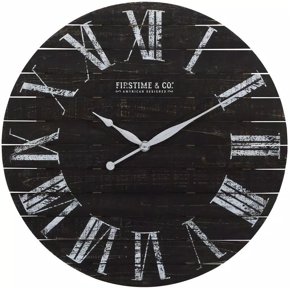 FirsTime & Co. 29 in. Midnight Shiplap Wall Clock - Rustic Farmhouse Decor
