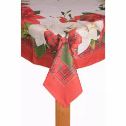 Lintex Poinsettia Tartan Christmas Tablecloth, 60 x 84 in., Red and White Cotton Blend thumbnail 1