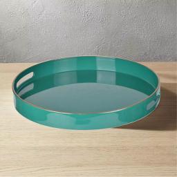 Benzara Modern Green Round Serving Tray with Cutout Handles, 14.57 inch Plastic Multipurpose Tray thumbnail 2