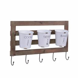 DANYA B DANAYA B. FHB2605 Rustic Hanging Utensil Caddy with 3 Tin Buckets and 5 Hooks thumbnail 2