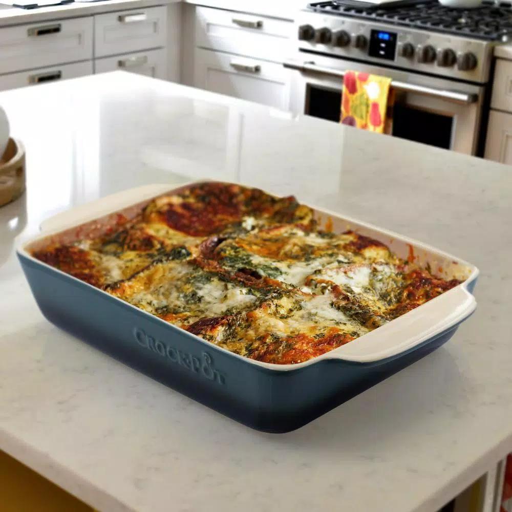 Crock-Pot Artisan 4 Qt. Blue Stoneware Rectangular Bake Pan