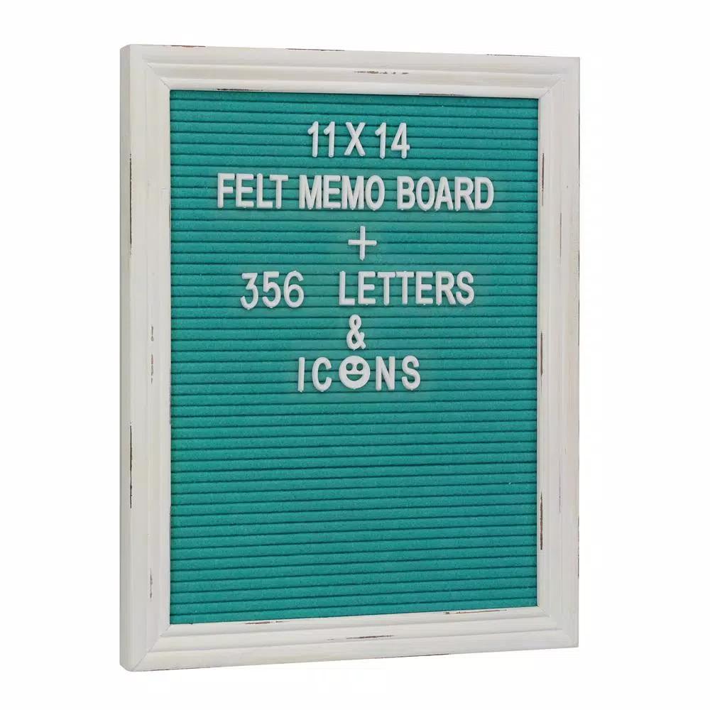 Stonebriar Collection Stonebriar Turquoise Felt Memo Board with White Wash Wood Frame