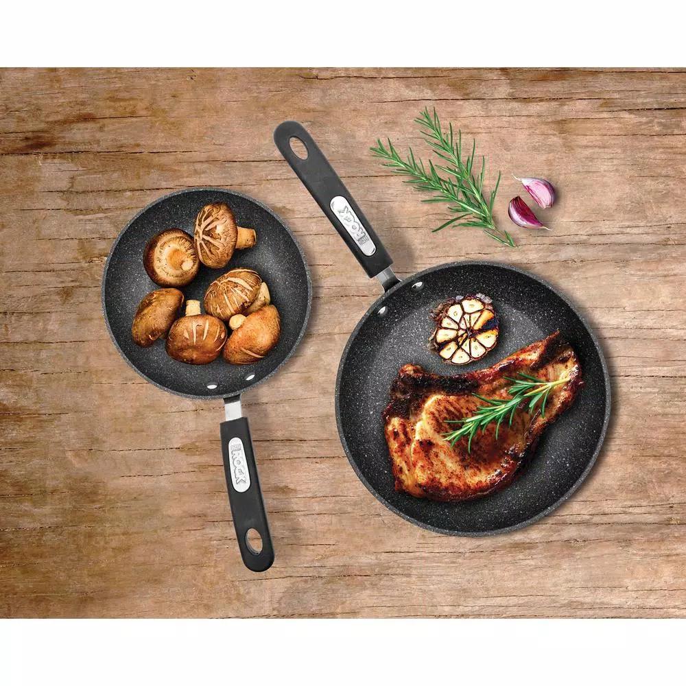 Starfrit The Rock 2-Piece Aluminum Nonstick Frying Pan Set, Black