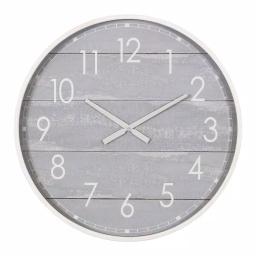 Pinnacle 28 in. Gray Washed Wood Plank Round Wall Clock - Rustic Farmhouse Decor thumbnail 2