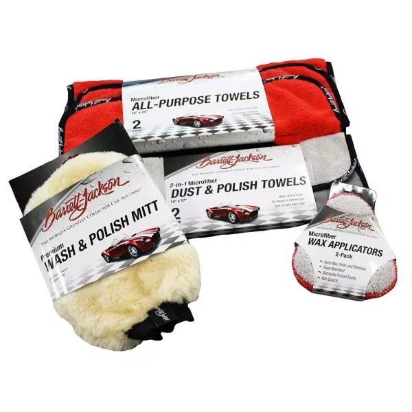 Barrett-Jackson Car Wax and Polish Kit with Applicators, Detailing Towels, and Wash Mitt