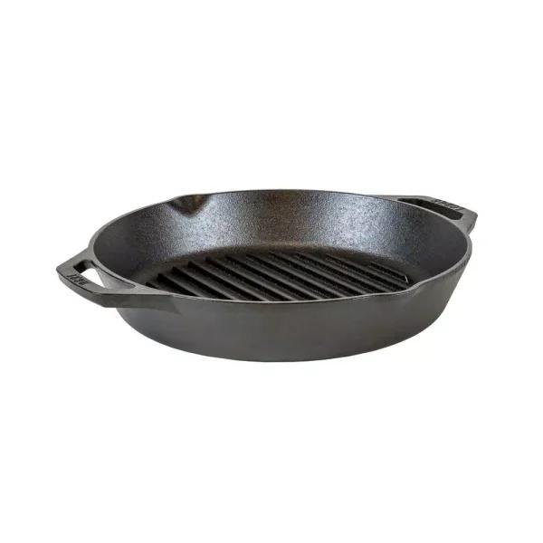 Lodge 12 in. Cast Iron Grill Pan with Dual Handles, Black