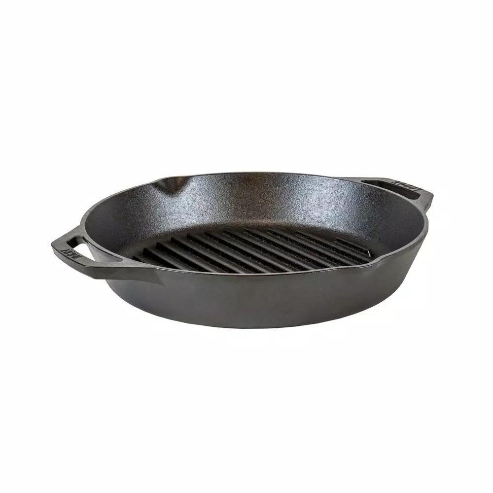 Lodge 12 in. Cast Iron Grill Pan with Dual Handles, Black