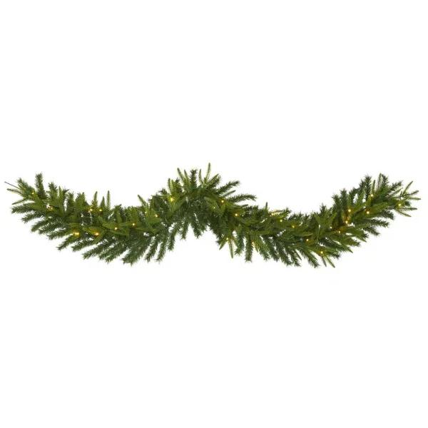 Nearly Natural 6 ft. Pre-lit Green Pine Artificial Christmas Garland with 35 LED Lights