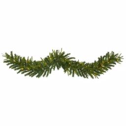 Nearly Natural 6 ft. Pre-lit Green Pine Artificial Christmas Garland with 35 LED Lights thumbnail 1