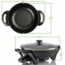 Ovente 13-Inch Non-Stick Electric Skillet with Tempered Glass Lid and Adjustable Temperature Control, Black thumbnail 8