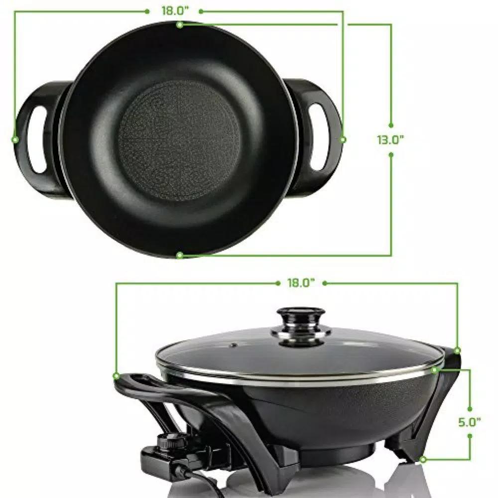 Ovente 13-Inch Non-Stick Electric Skillet with Tempered Glass Lid and Adjustable Temperature Control, Black
